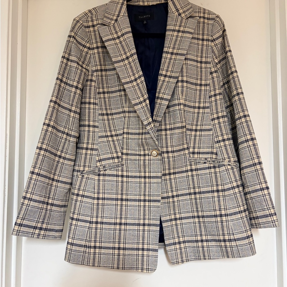 Talbots Navy and Cream Plaid Blazer
